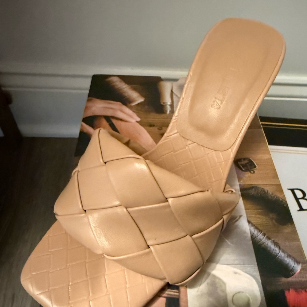 Tan Platform Shoes with Woven Design